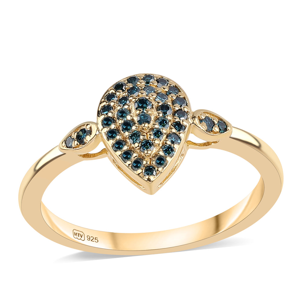 Anillo de Plata Bañada en Oro con Diamante Azul