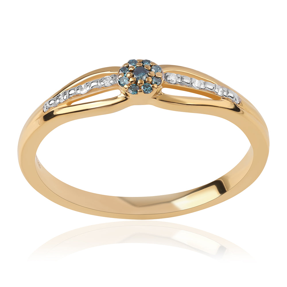Anillo de Plata Bañada en Oro con Diamante Azul y Diamante blanco
