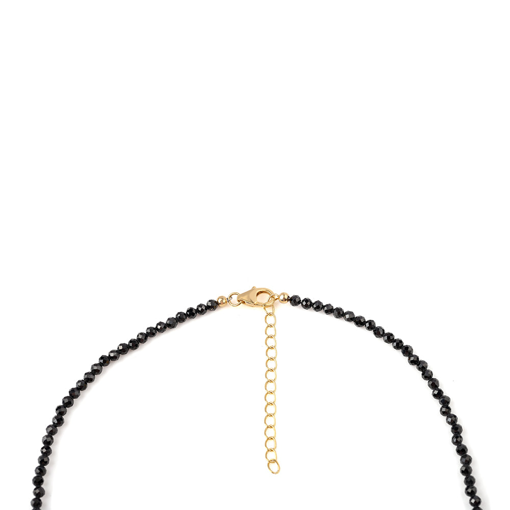 Collar de Plata Bañada en Oro con Espinela Negra y Perla blanca de agua dulce