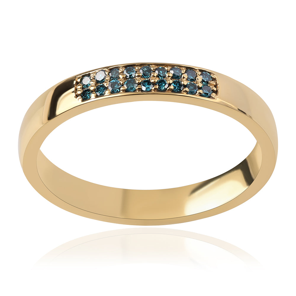 Anillo de Plata Bañada en Oro con Diamante Azul