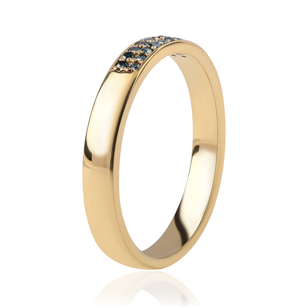 Anillo de Plata Bañada en Oro con Diamante Azul