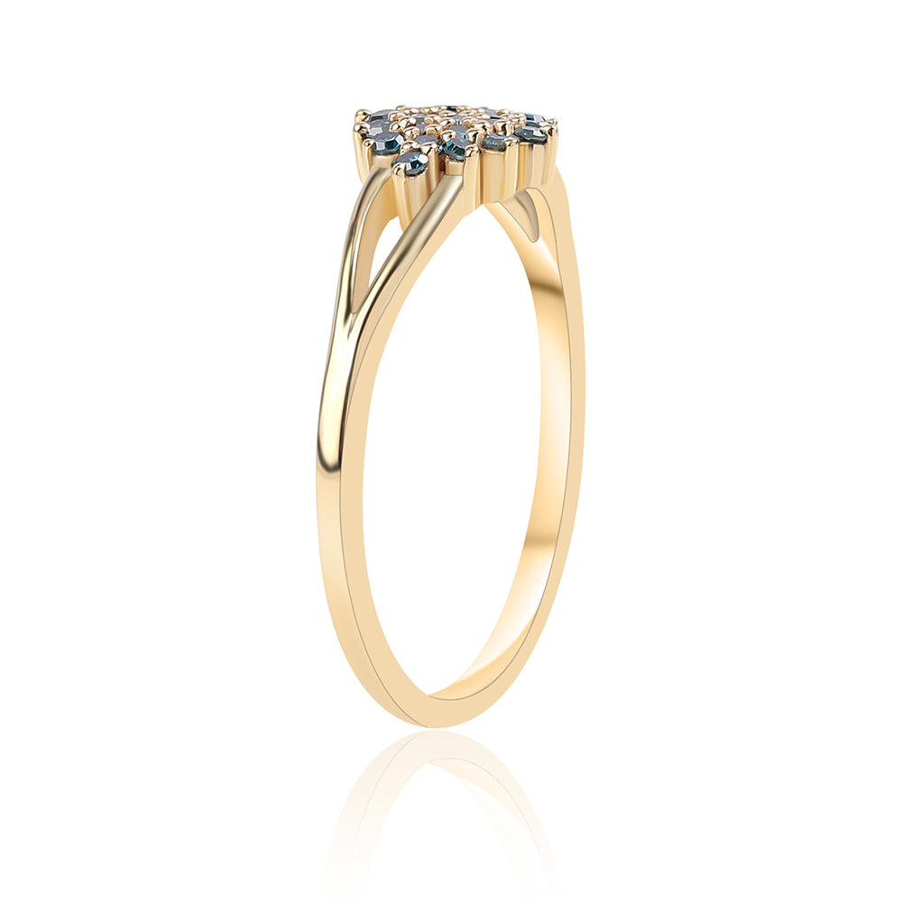Anillo de Plata Bañada en Oro con Diamante Azul
