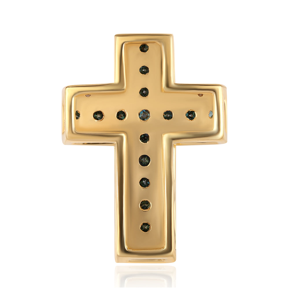 Cruz Colgante de Plata Bañada en Oro con Diamante Azul y Diamante blanco