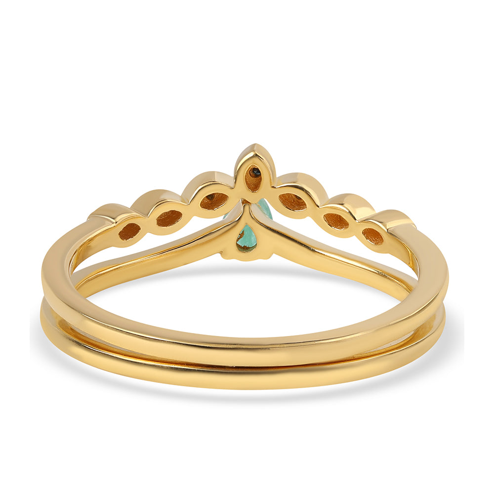 Conjunto de Plata Bañada en Oro con Diamante Azul y Esmeralda de Brasil ( Anillo )