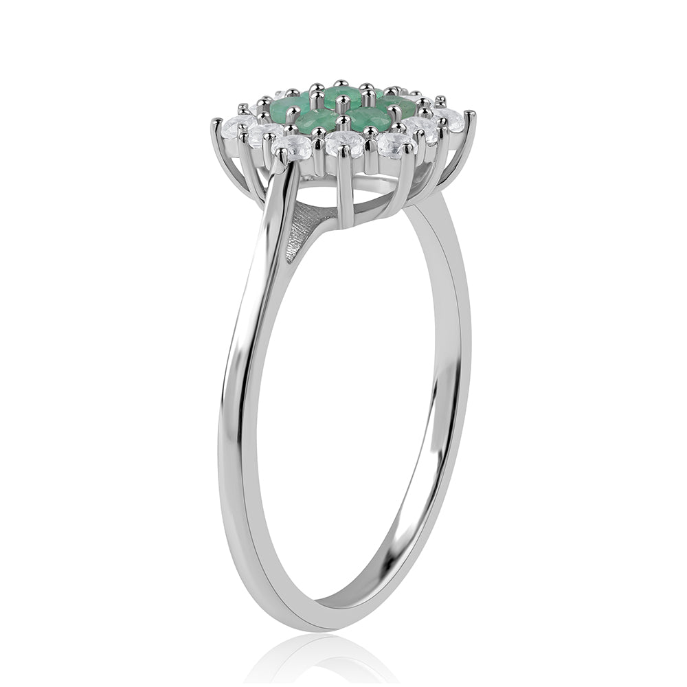 Anillo de Plata con Esmeralda de Brasil y Topacio Blanco