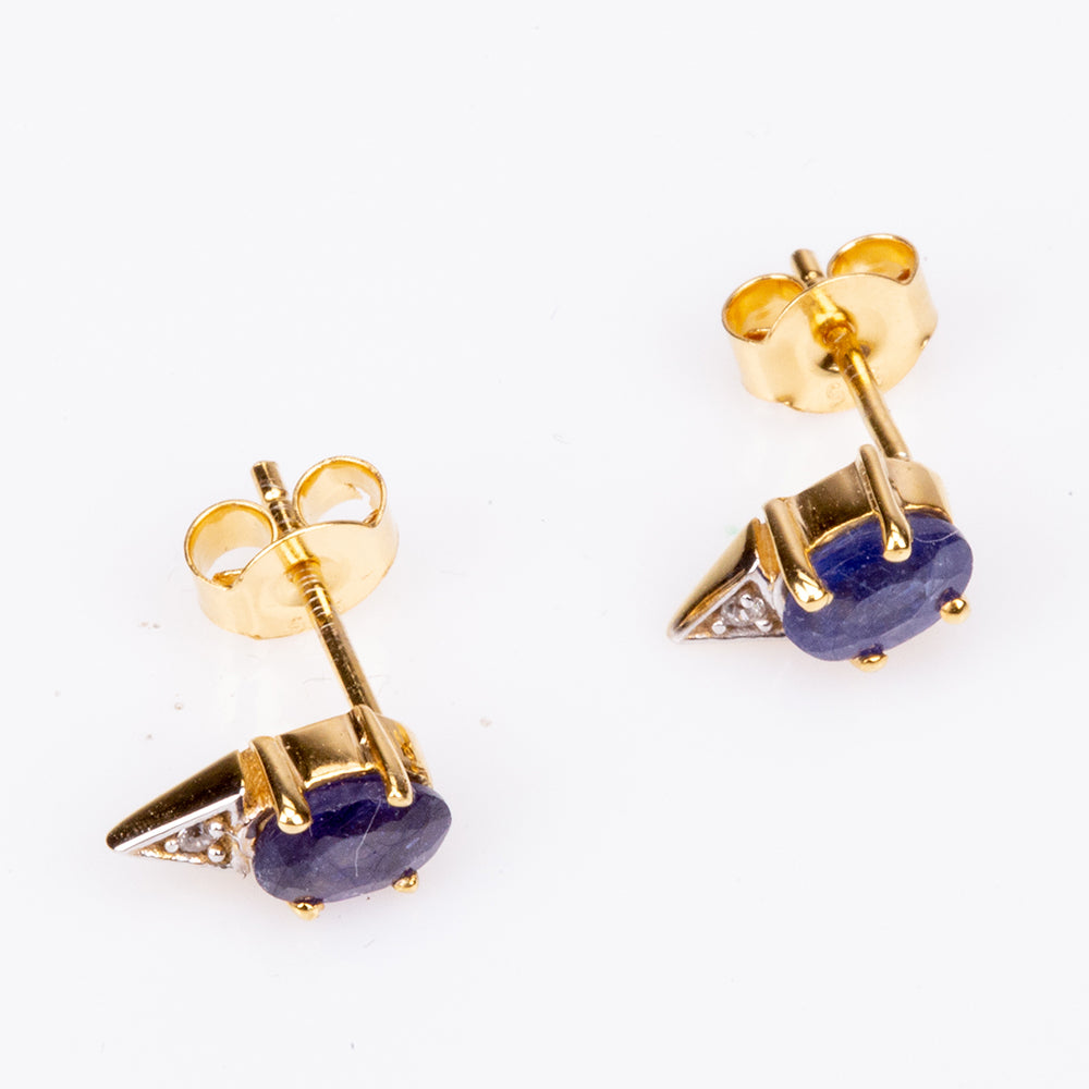 Pendientes de Plata Bañada en Oro con Zafiro Azul Australiano y Zircón Blanco