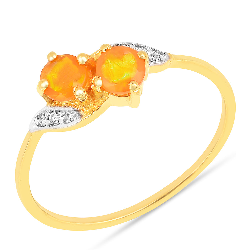 Anillo de Plata Bañada en Oro con Ópalo Fuego y Zircón Blanco