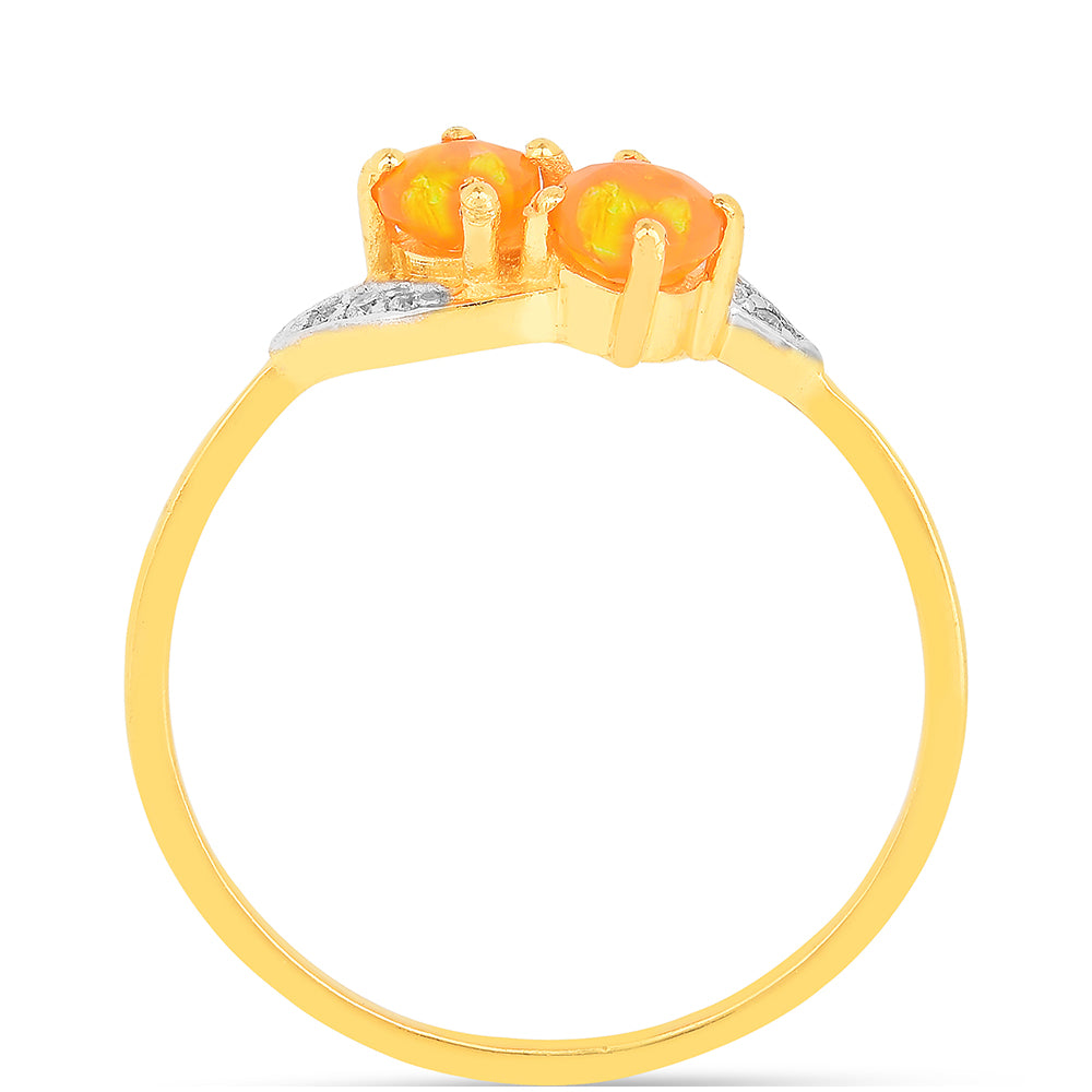 Anillo de Plata Bañada en Oro con Ópalo Fuego y Zircón Blanco