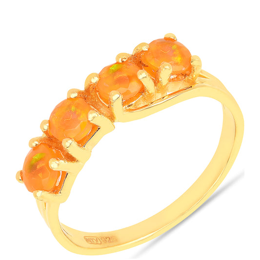 Anillo de Plata Bañada en Oro con Ópalo Fuego