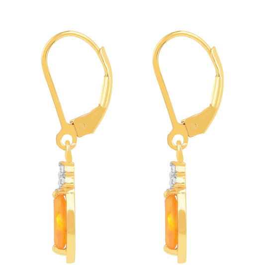 Pendientes de Plata Bañada en Oro con Ópalo Fuego y Zircón Blanco