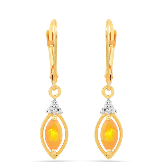 Pendientes de Plata Bañada en Oro con Ópalo Fuego y Zircón Blanco