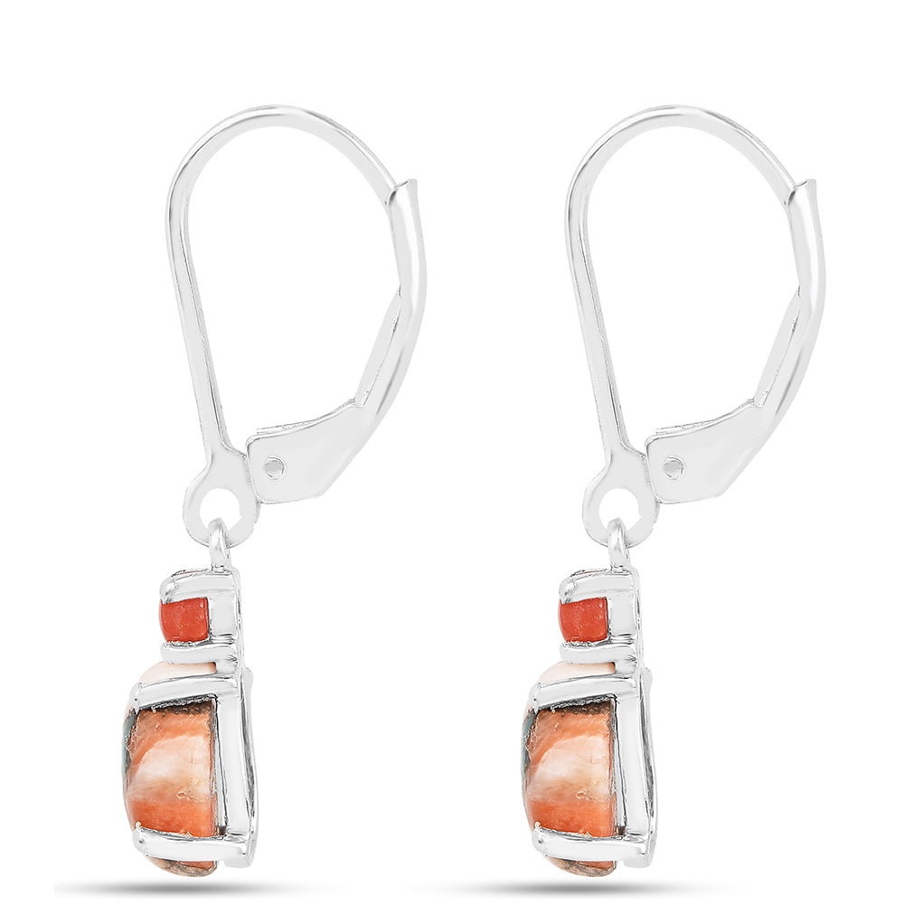 Pendientes de Plata con Turquesa Ostra y Coral Rojo