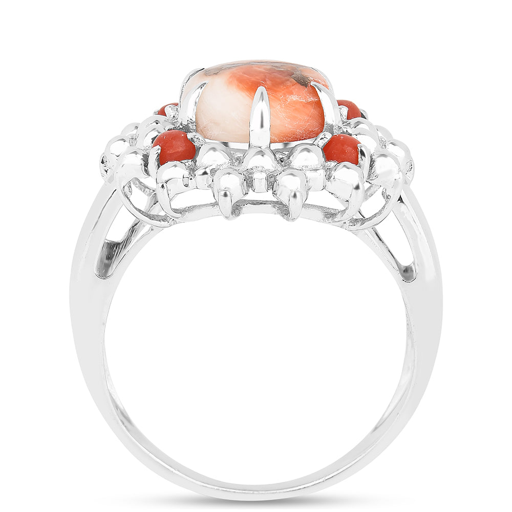Anillo de Plata con Turquesa Ostra y Coral Rojo