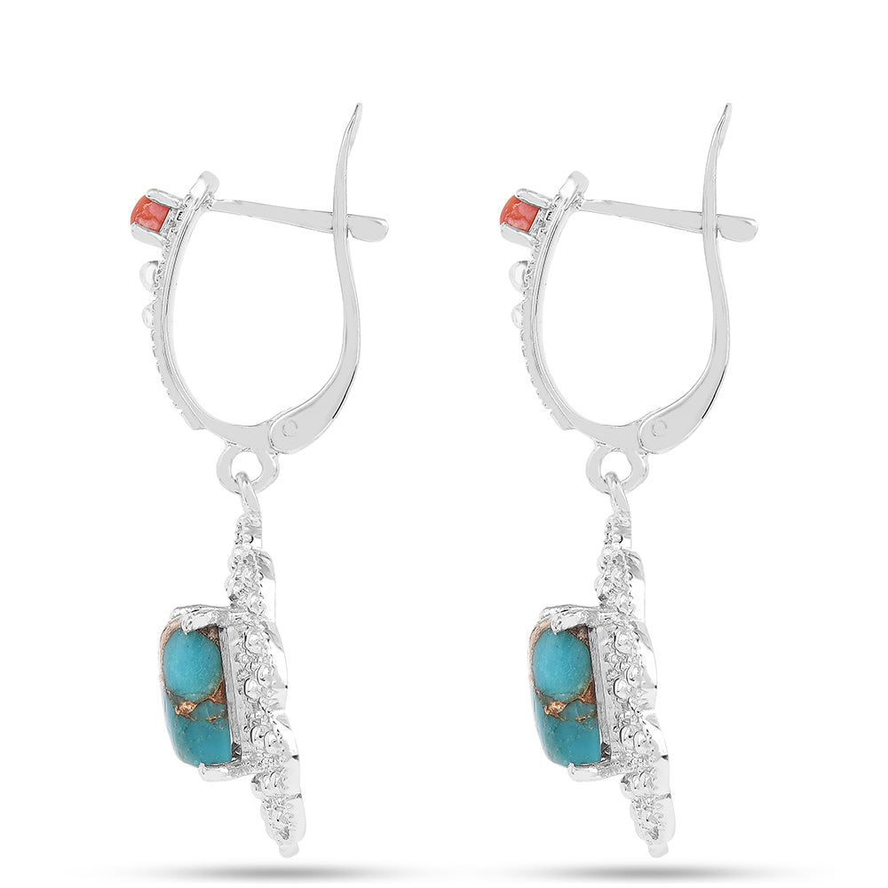 Pendientes de Plata con Turquesa Ostra y Coral Rojo