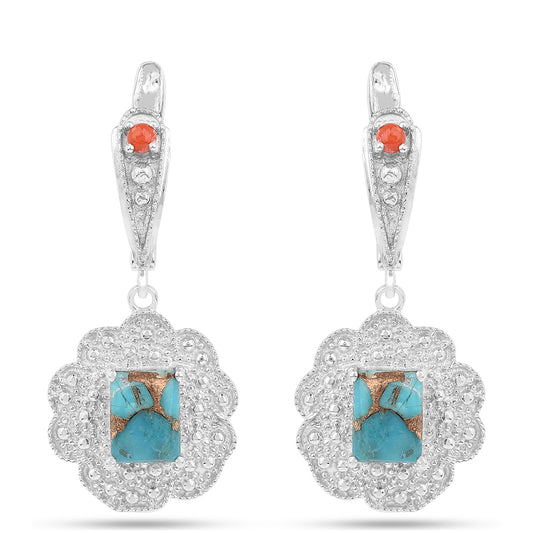 Pendientes de Plata con Turquesa Ostra y Coral Rojo