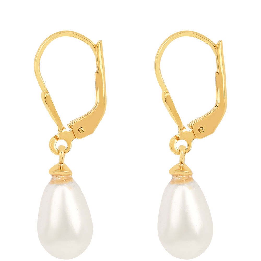 Pendientes de Plata Bañada en Oro con Perla de Agua Dulce Crema