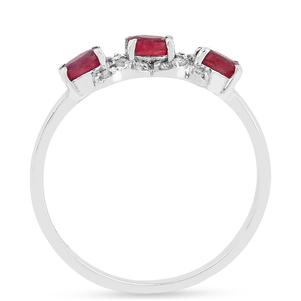 Anillo de Plata con Rubí de Tailandia y Zircón Blanco
