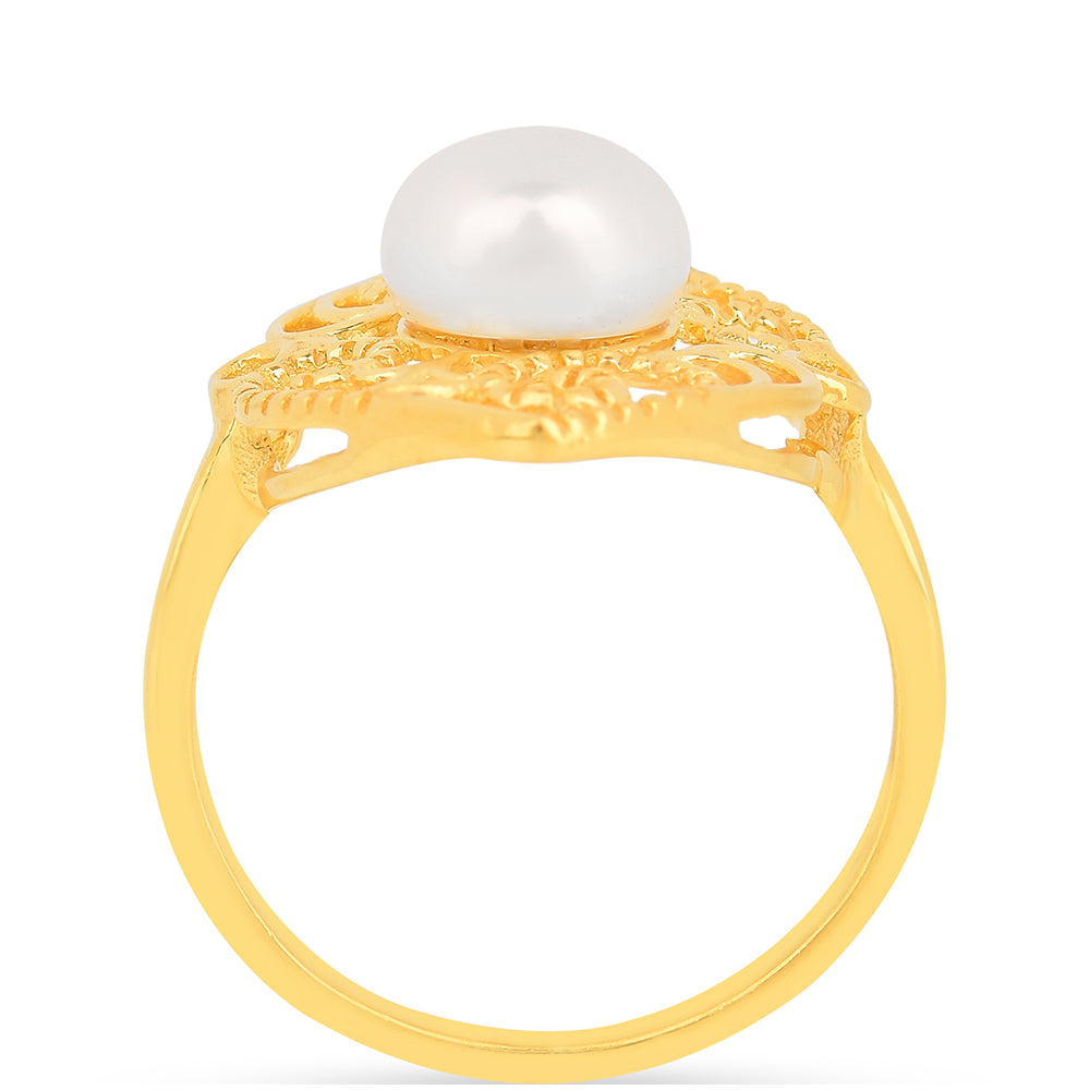 Anillo de Plata Bañada en Oro con Perla de Agua Dulce Crema