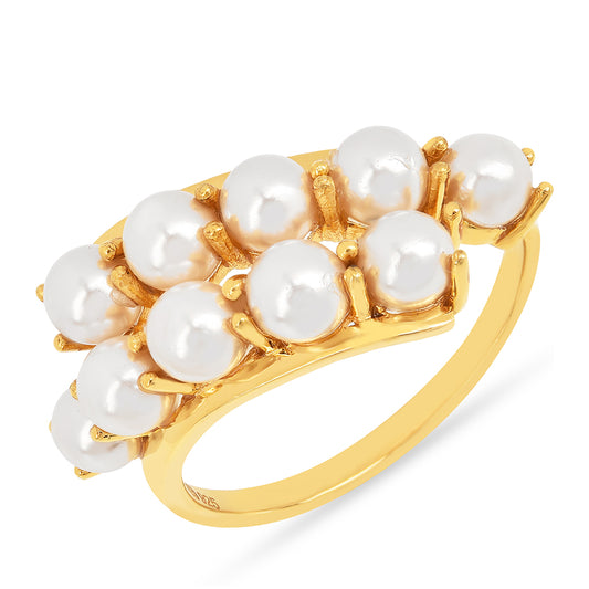 Anillo de Plata Bañada en Oro con Perla de Agua Dulce Crema