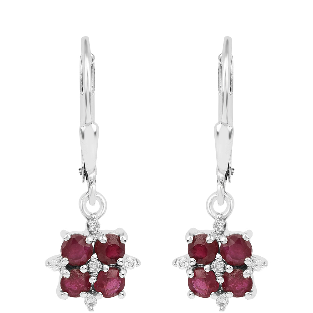 Pendientes de Plata con Rubí de Tailandia y Zircón Blanco
