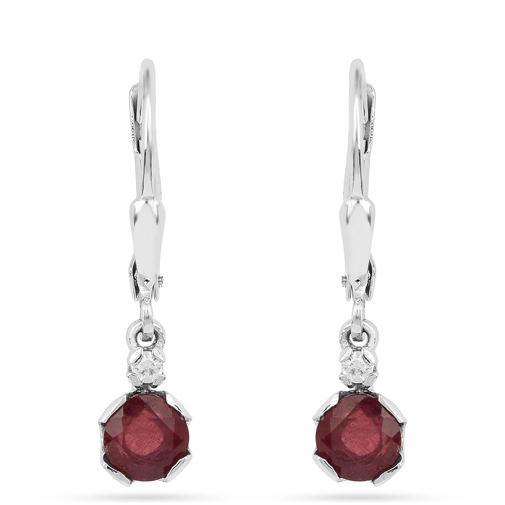 Pendientes de Plata con Rubí de Tailandia y Zircón Blanco