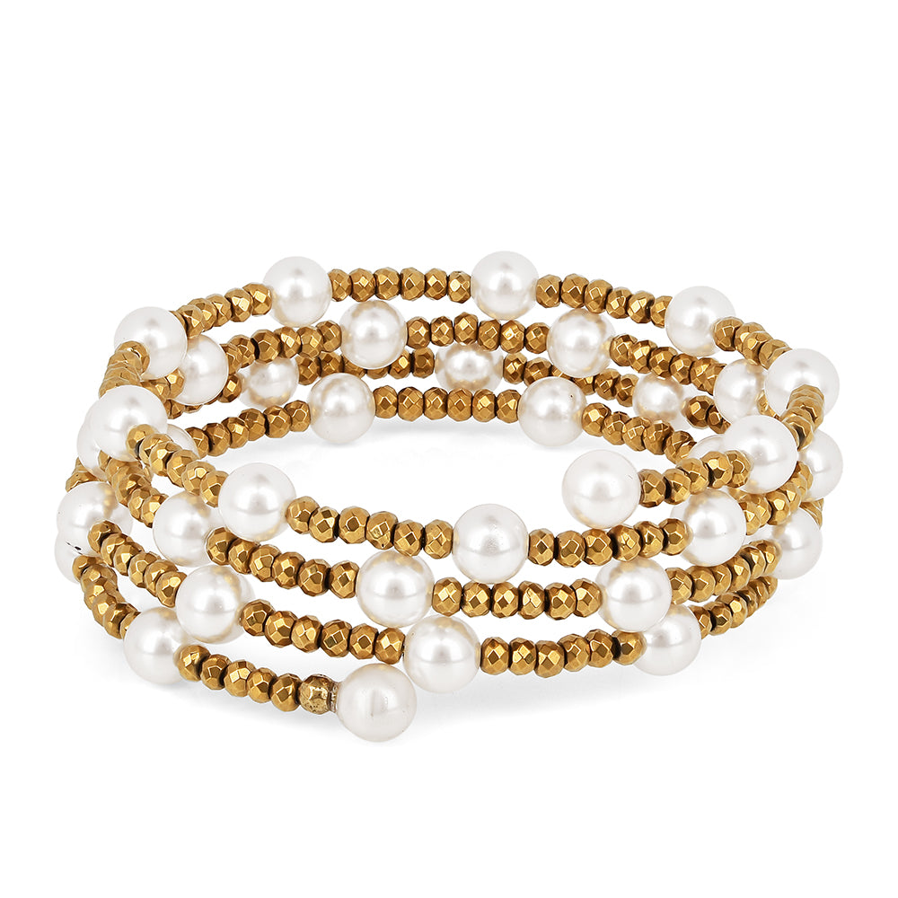 Pulsera de Plata Bañada en Oro con Perla de Agua Dulce Crema