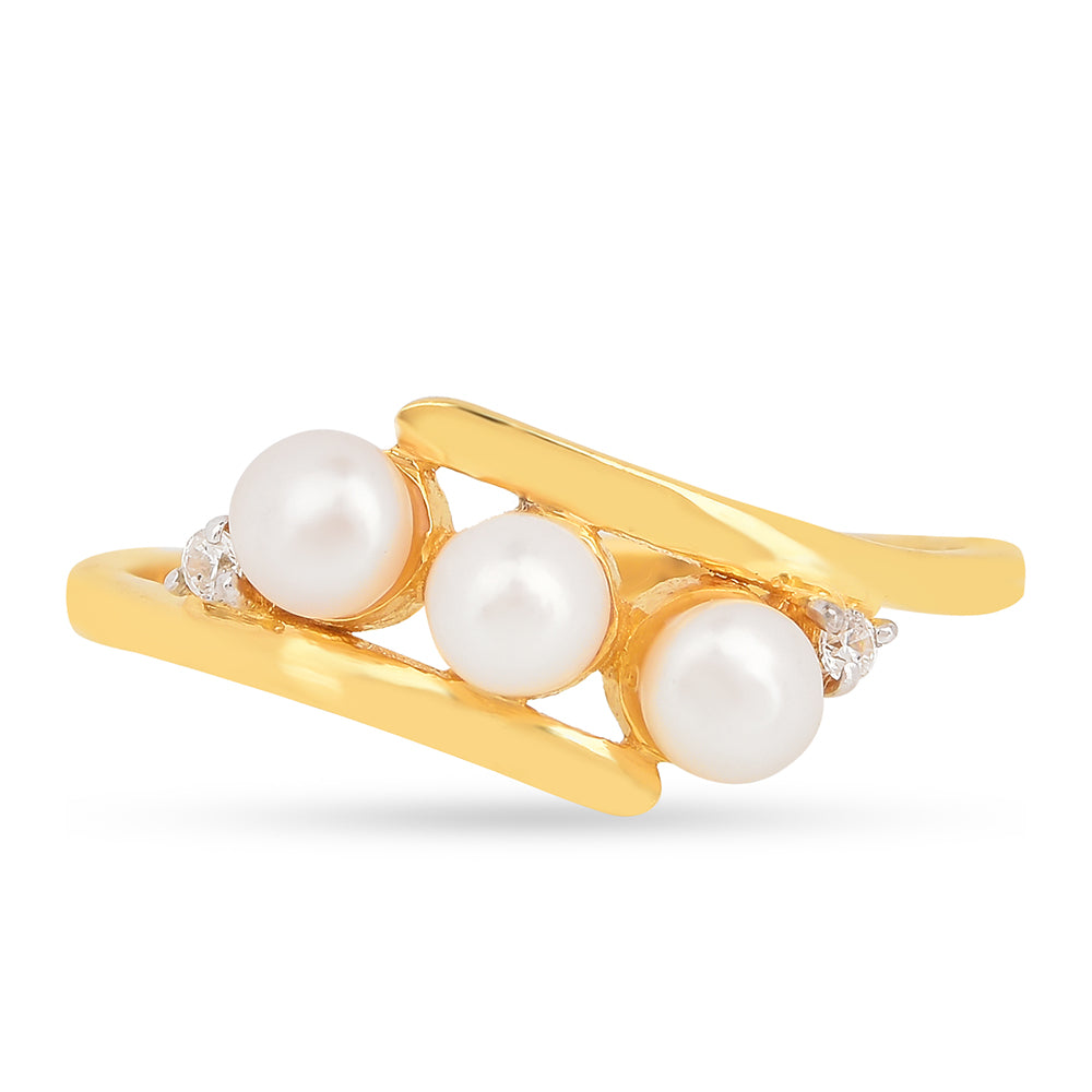 Anillo de Plata Bañada en Oro con Perla de Agua Dulce Crema y Zircón Blanco