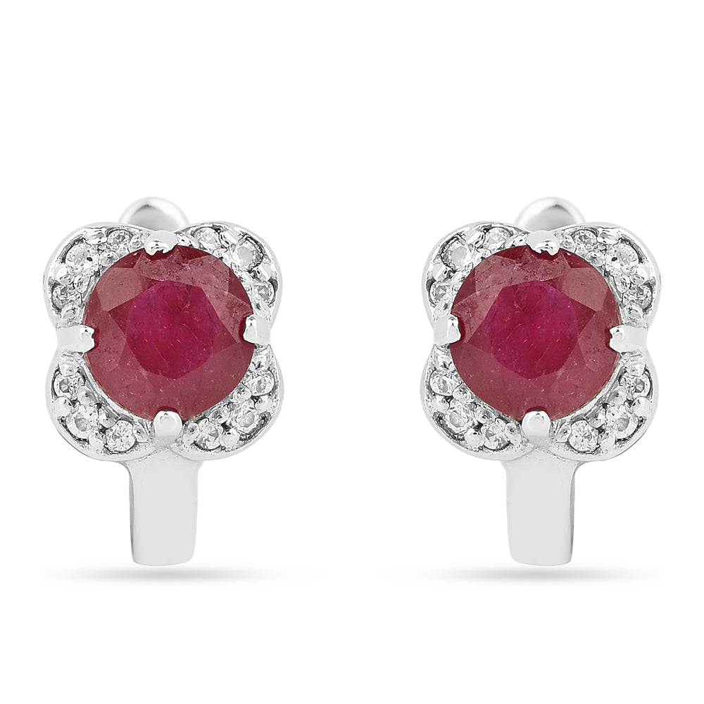 Pendientes de Plata con Rubí de Tailandia y Zircón Blanco