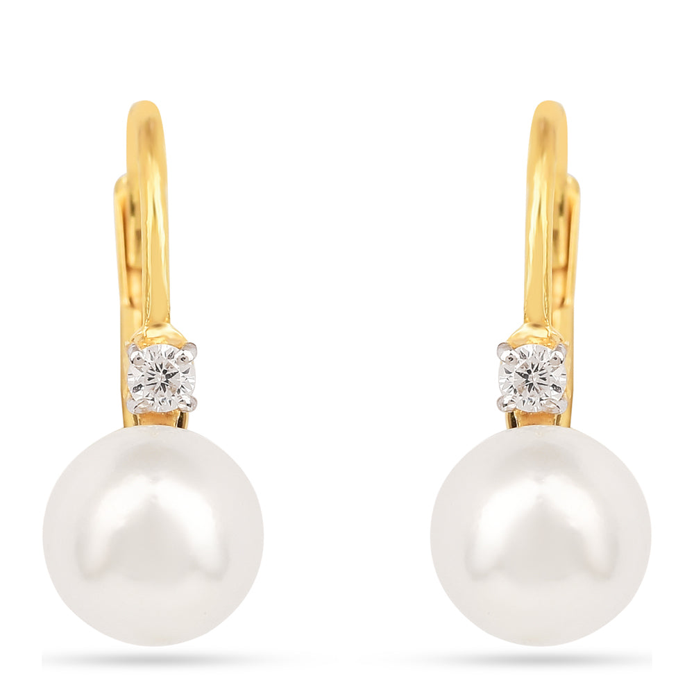Pendientes de Plata Bañada en Oro con Perla de Agua Dulce Crema y Zircón Blanco