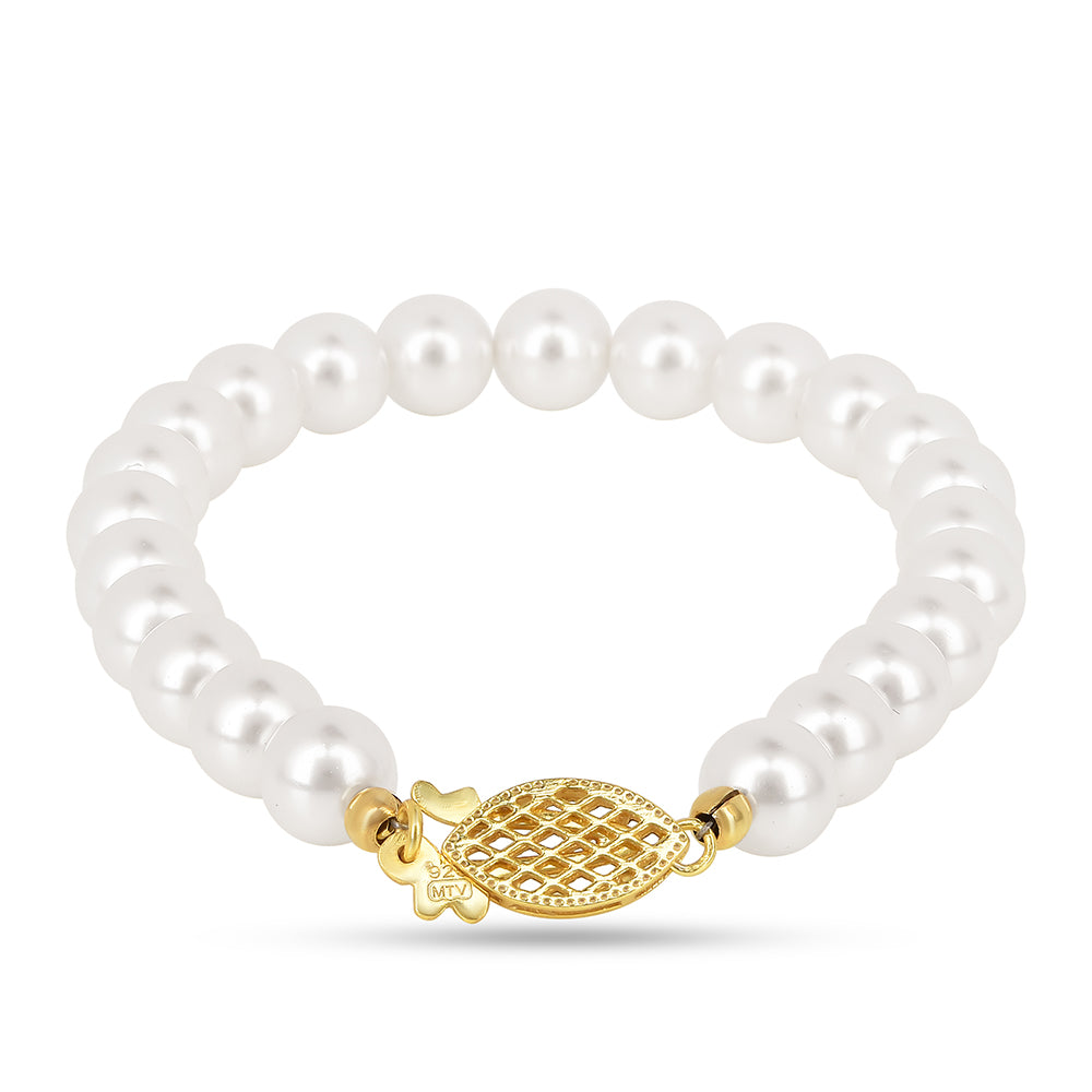 Pulsera de Plata Bañada en Oro con Perla de Agua Dulce Crema
