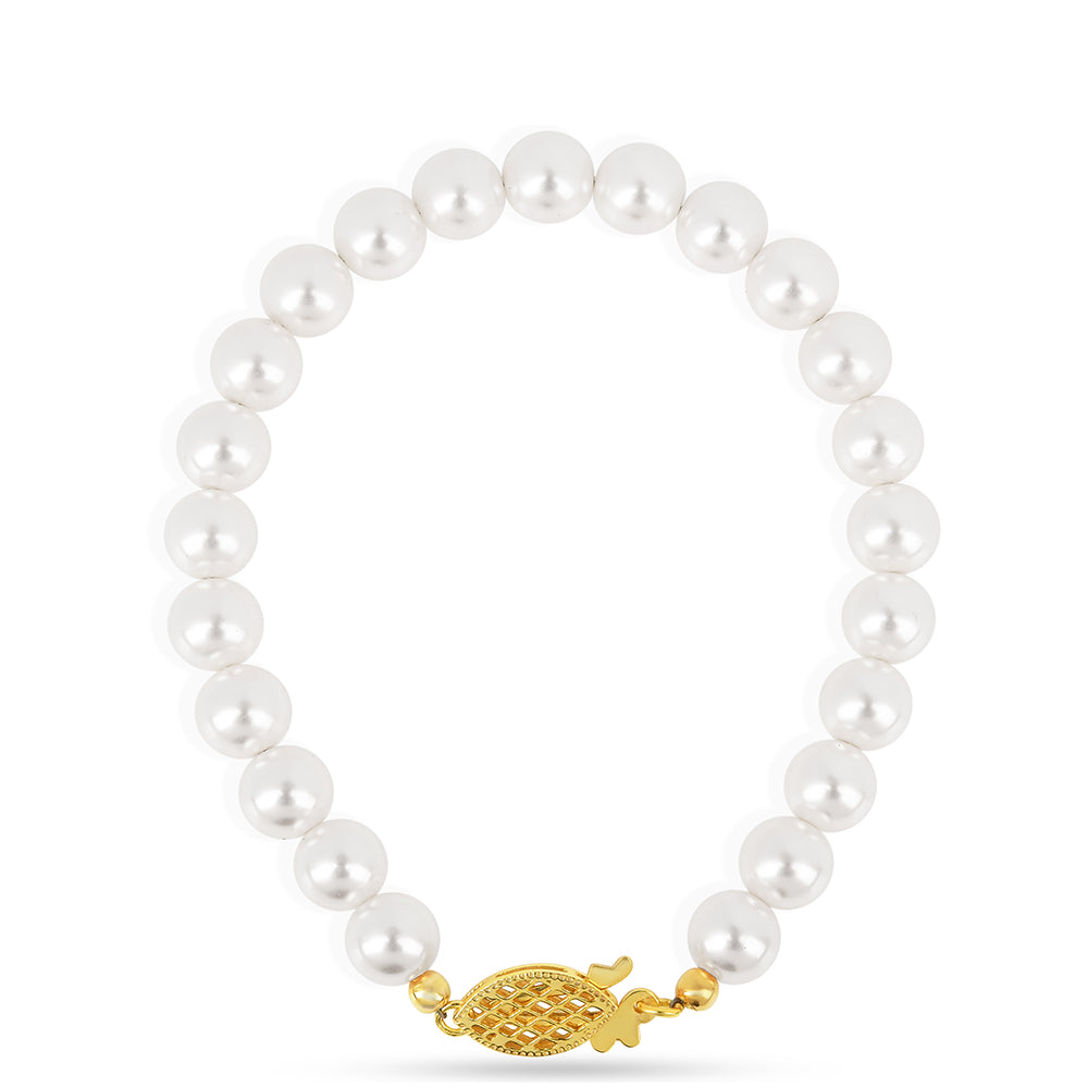 Pulsera de Plata Bañada en Oro con Perla de Agua Dulce Crema