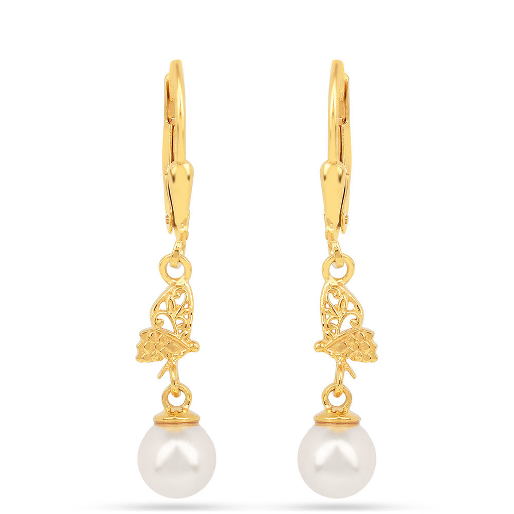 Pendientes de Plata Bañada en Oro con Perla de Agua Dulce Crema