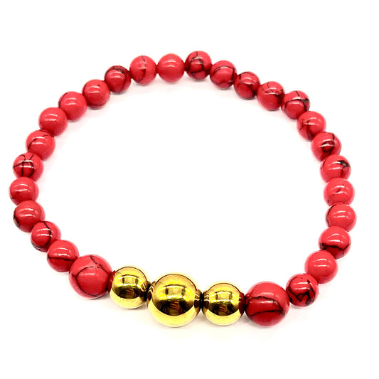 Pulsera Cuenta con Coral de Esponja Roja y Hematita de Cerro Bolívar
