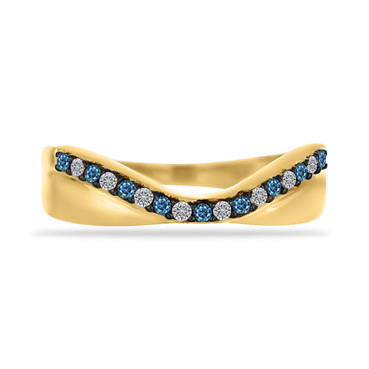 Anillo de Plata Bañada en Oro con Diamante Azul y Diamante blanco