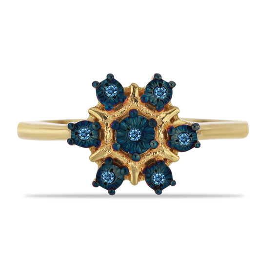 Anillo de Plata Bañada en Oro con Diamante Azul