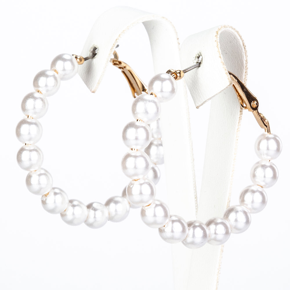 Conjunto de Aleación Bañado en Oro con Perla y Cristal Emporia® Blanco ( Pendientes )