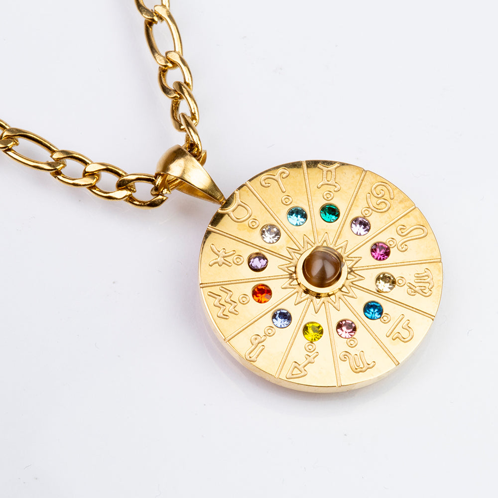 Collar de Aleación Bañado en Oro con Ojo de Tigre ( Collar +Colgante )