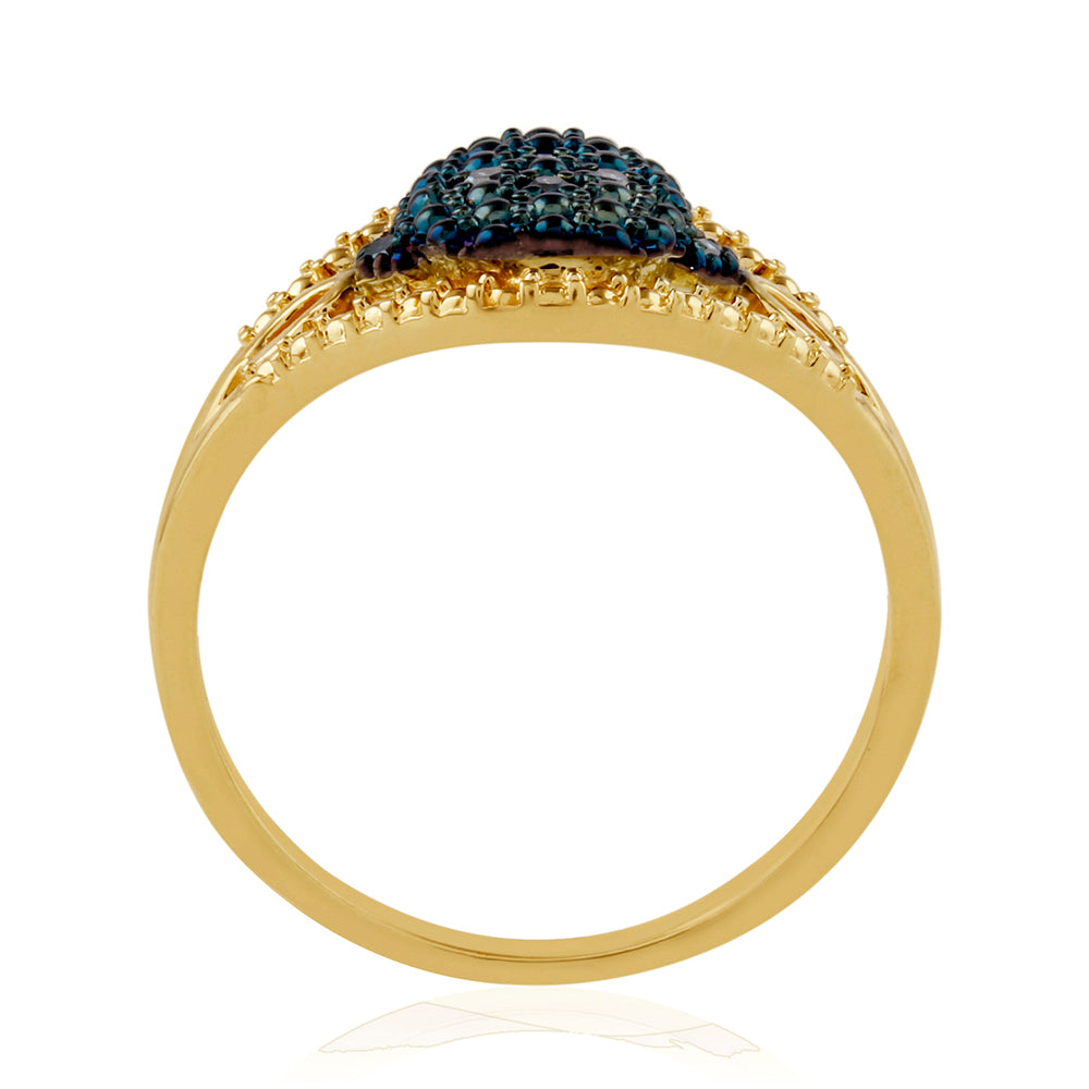 Anillo de Plata Bañada en Oro con Diamante Azul