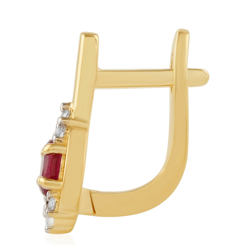 Pendientes de Plata Bañada en Oro con Rubí de Tailandia y Topacio Blanco