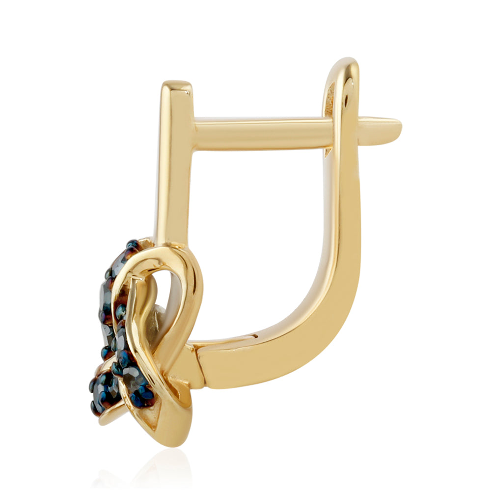 Pendientes de Plata Bañada en Oro con Diamante Azul