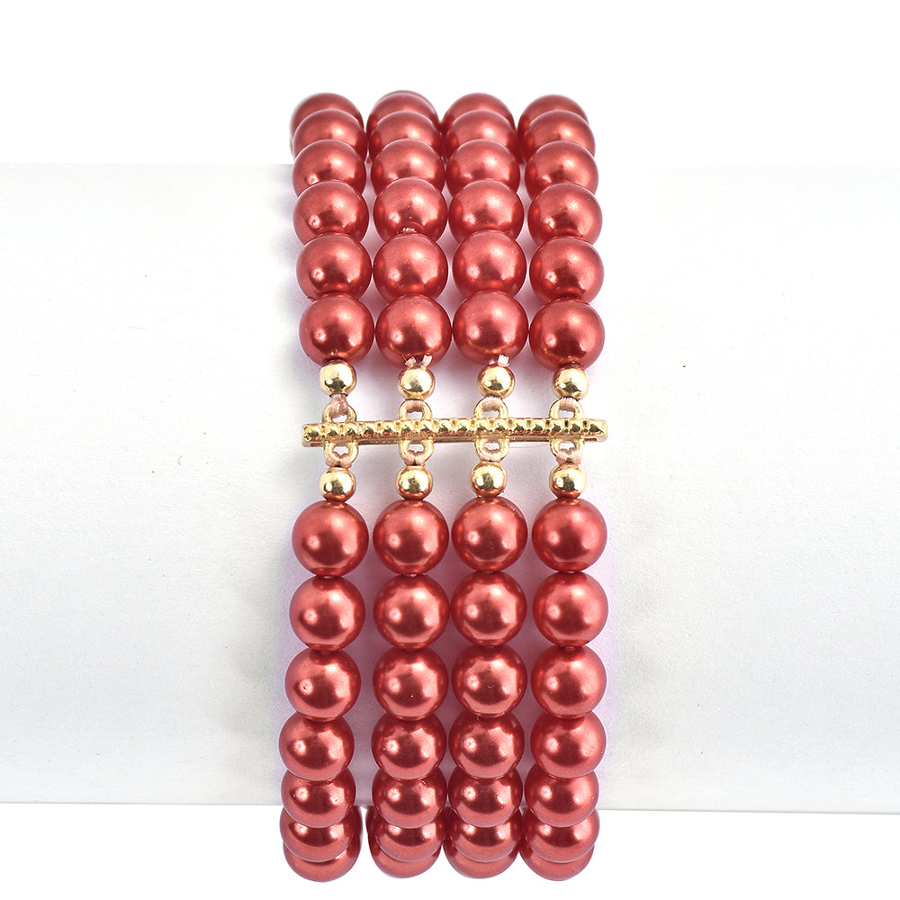Pulsera de Plata Bañada en Oro con Perla roja de río