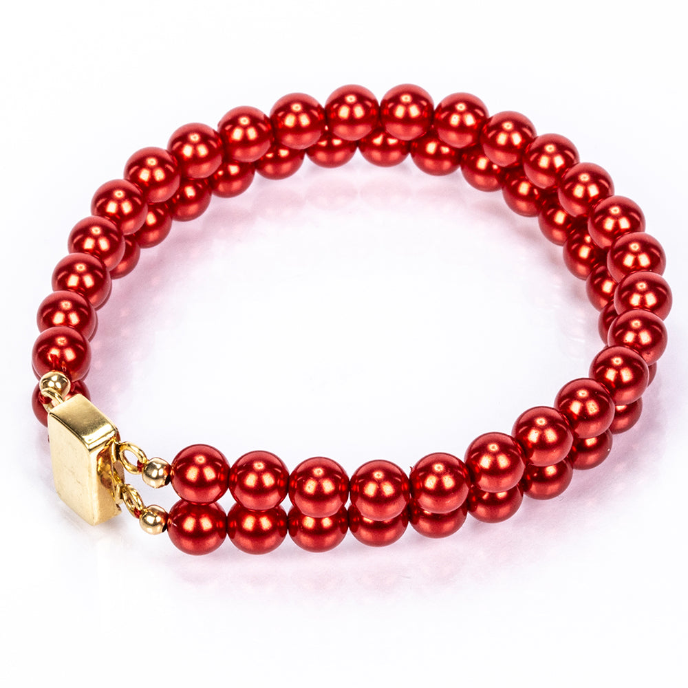 Pulsera de Plata Bañada en Oro con Perla roja de río
