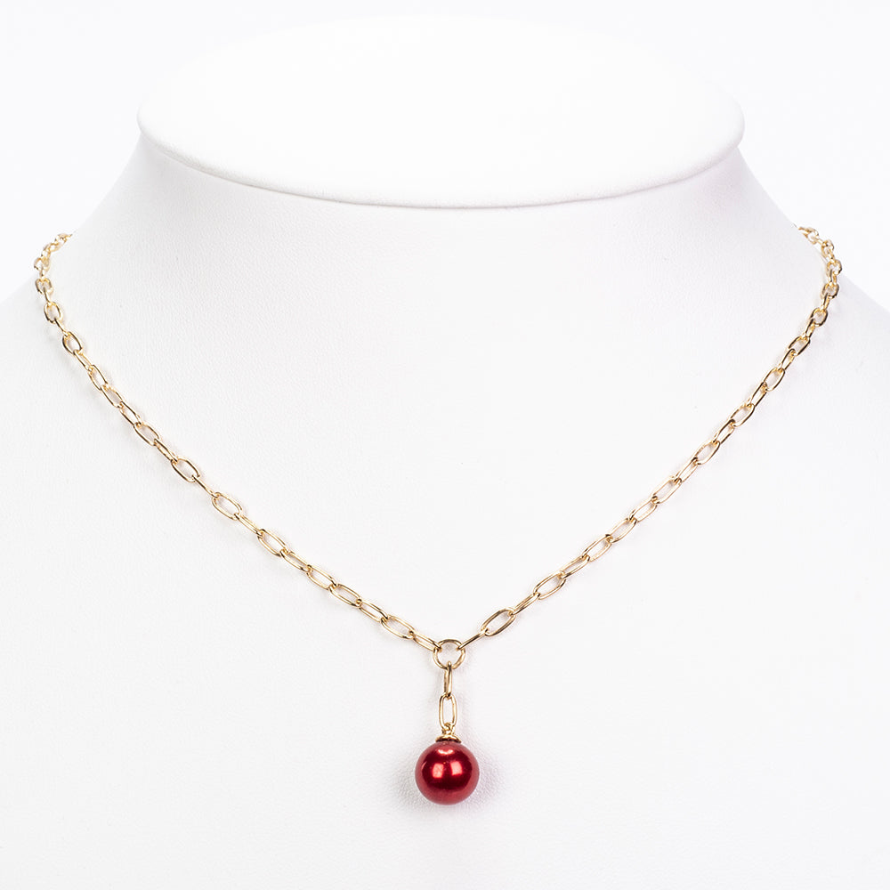 Collar de Plata Bañada en Oro con Perla roja de río