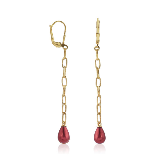 Pendientes de Plata Bañada en Oro con Perla roja de río