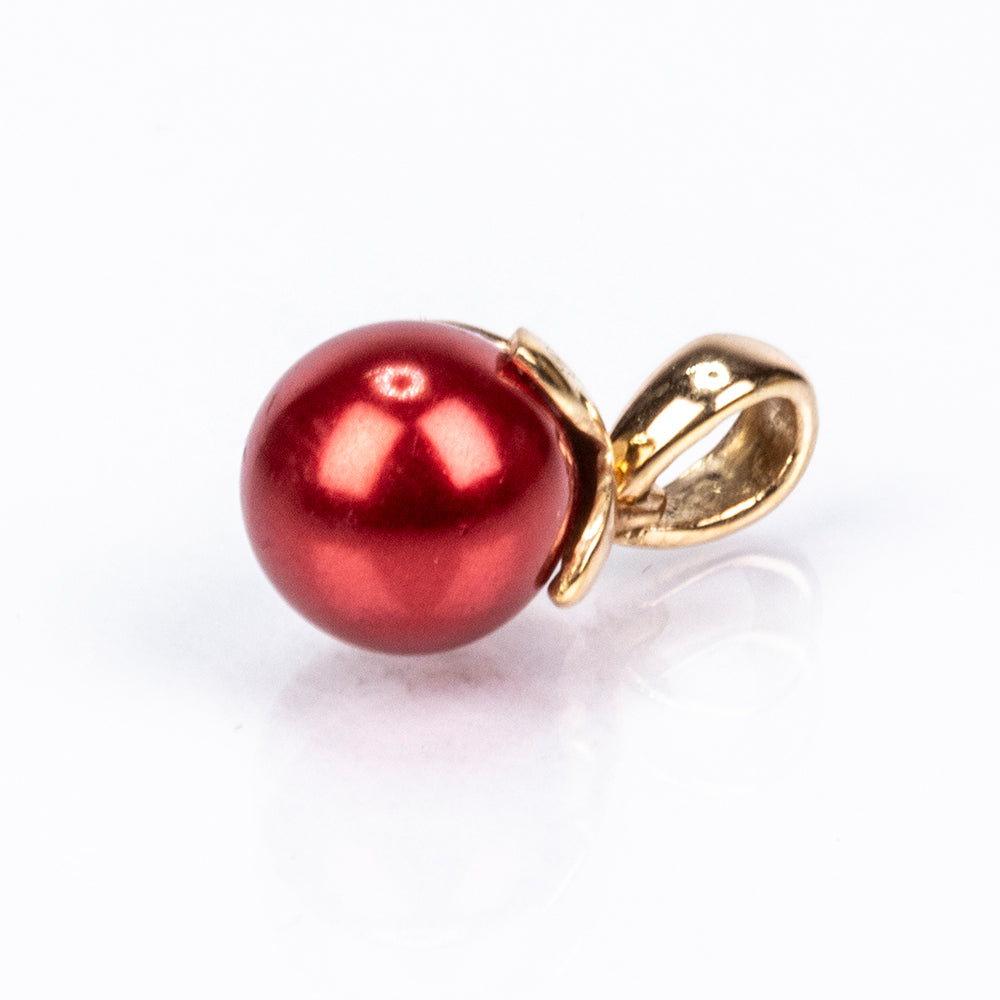 Conjunto de Plata Bañada en Oro con Perla roja de río ( Pendientes +Anillo +Colgante )