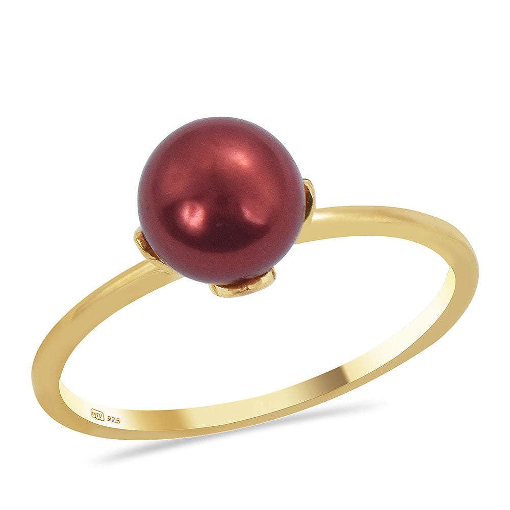 Conjunto de Plata Bañada en Oro con Perla roja de río ( Pendientes +Anillo +Colgante )