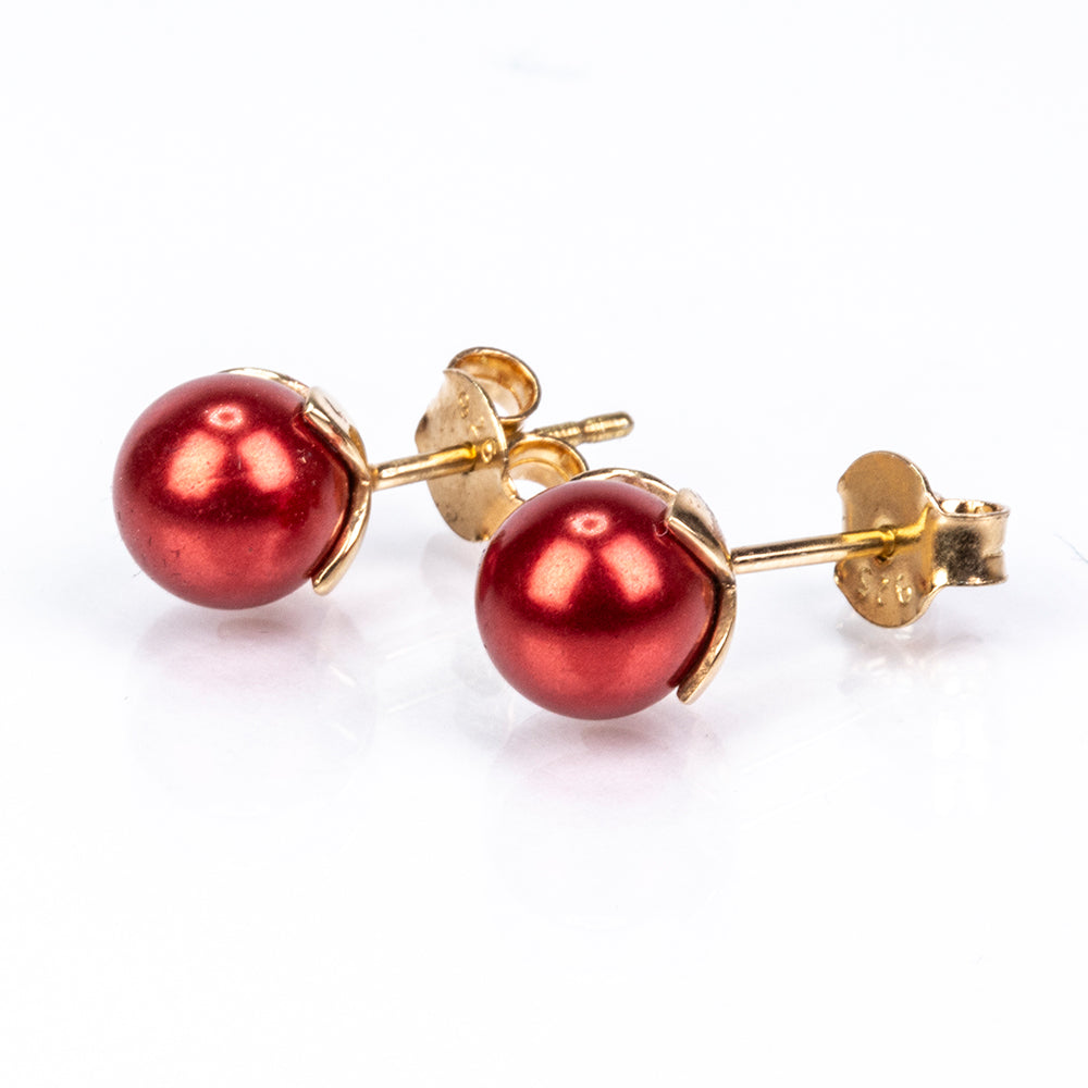 Conjunto de Plata Bañada en Oro con Perla roja de río ( Pendientes +Anillo +Colgante )