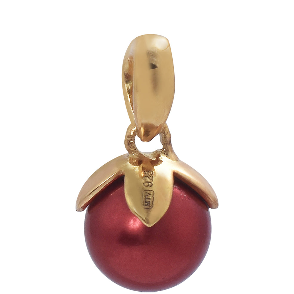 Conjunto de Plata Bañada en Oro con Perla roja de río ( Pendientes +Anillo +Colgante )