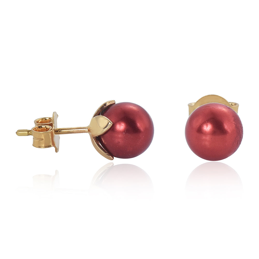 Conjunto de Plata Bañada en Oro con Perla roja de río ( Pendientes +Anillo +Colgante )