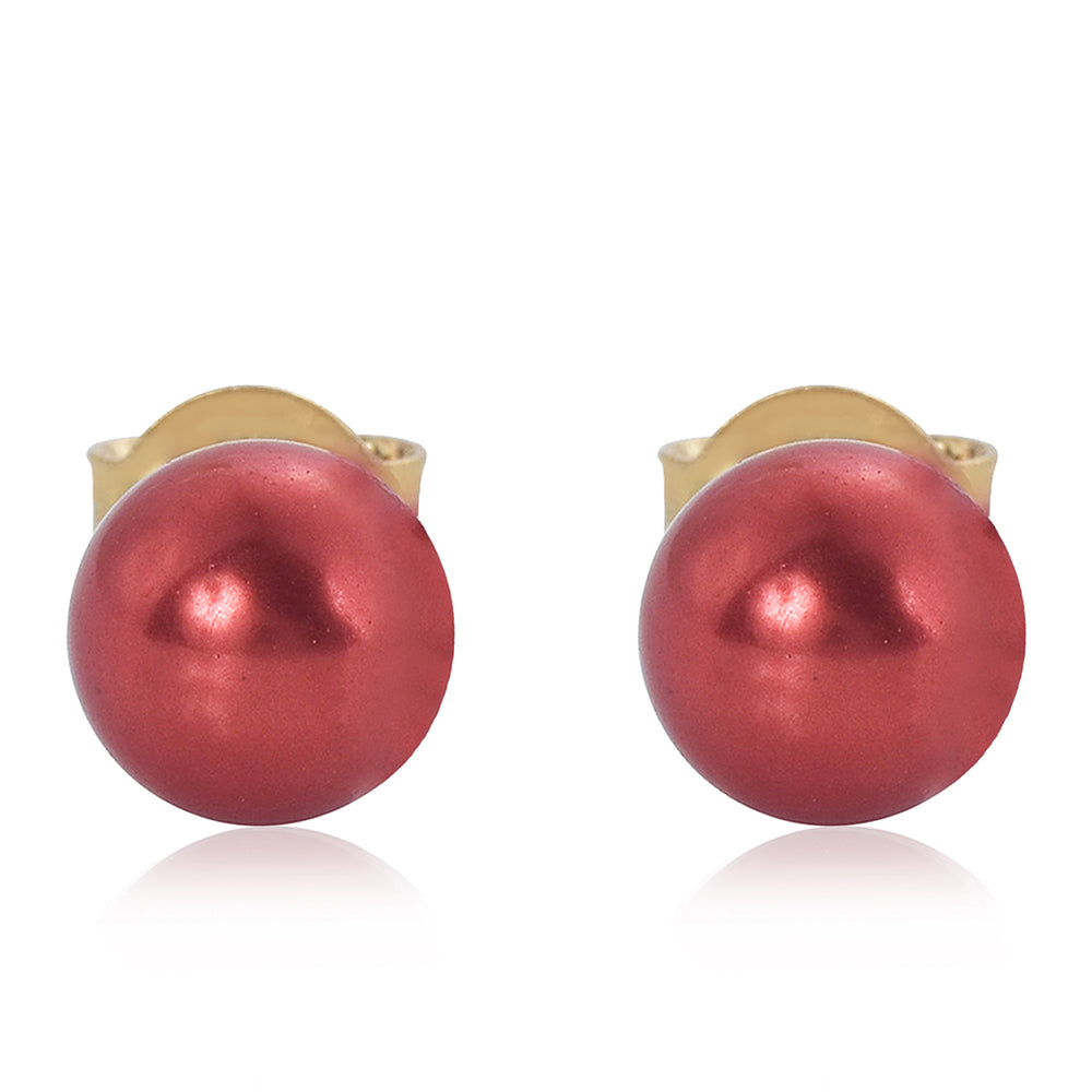 Conjunto de Plata Bañada en Oro con Perla roja de río ( Pendientes +Anillo +Colgante )
